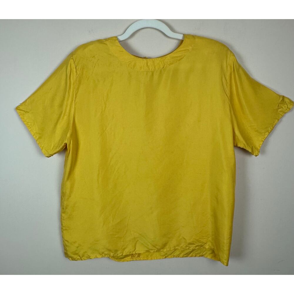 Silk House Womens 100% Silk Yellow Blouse Size Large Travel Resort Lightweight